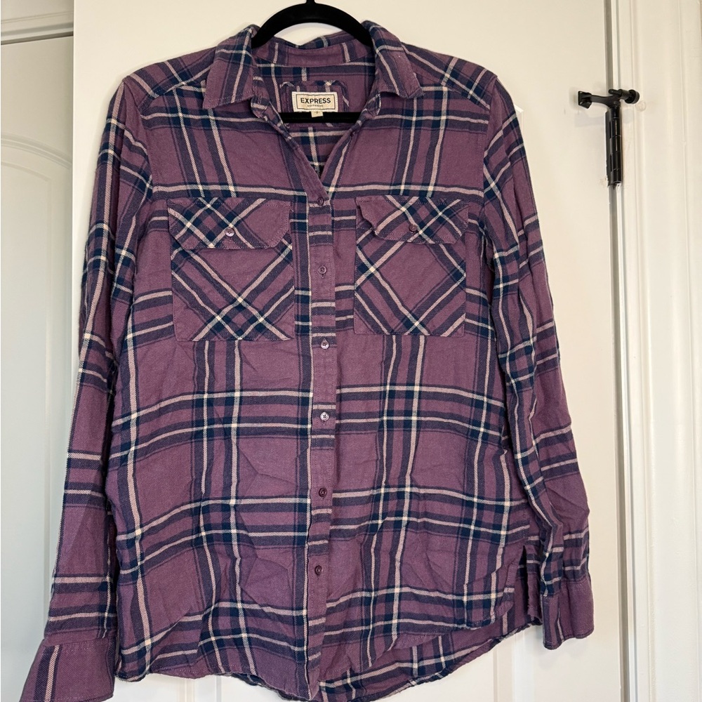 Express Women's Purple Plaid Flannel Shirt
